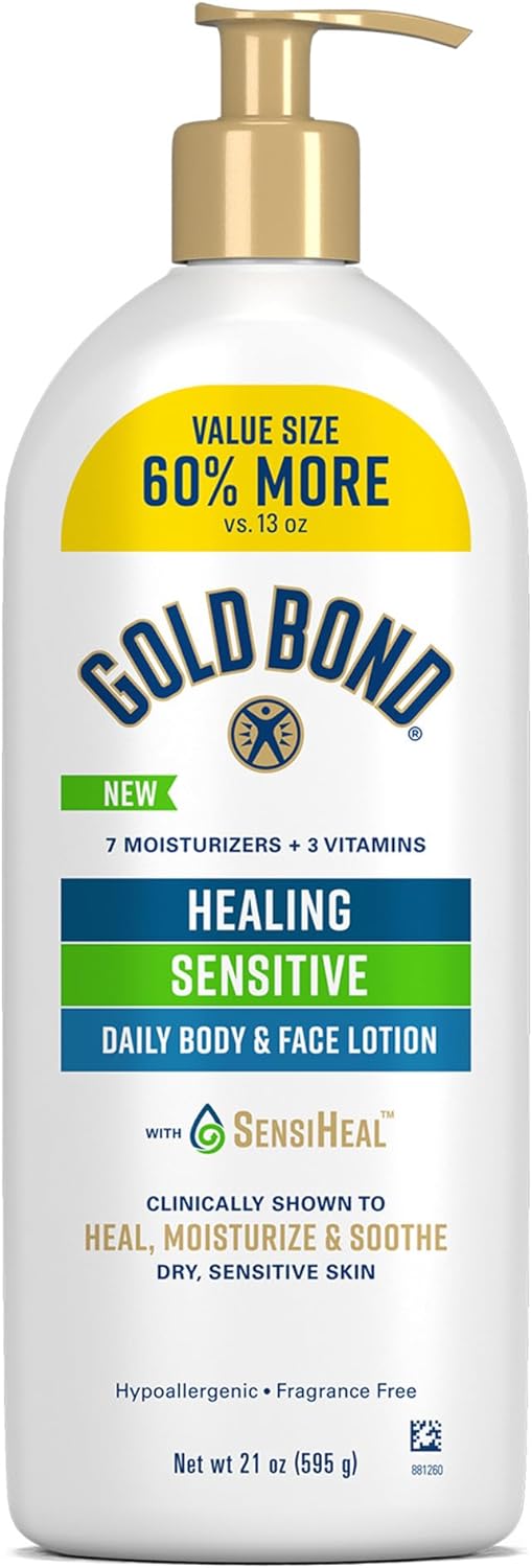 Gold Bond Healing Sensitive Daily Body & Face Lotion with Aloe Moisturizes, Heals & Soothes Dry, Sensitive Skin, Value Size, 21 oz. Face Lotion